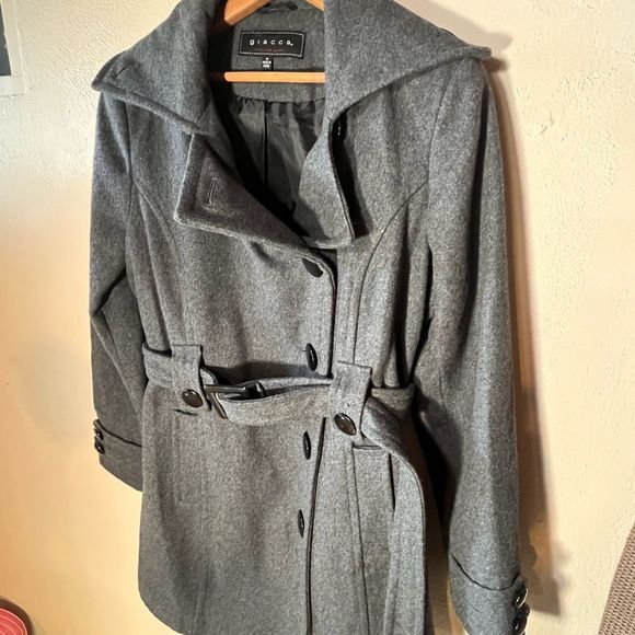 Giacca Wool Blend coat Belted Short Driving  StyleTrench Charcoal Gray size M - Picture 3 of 11